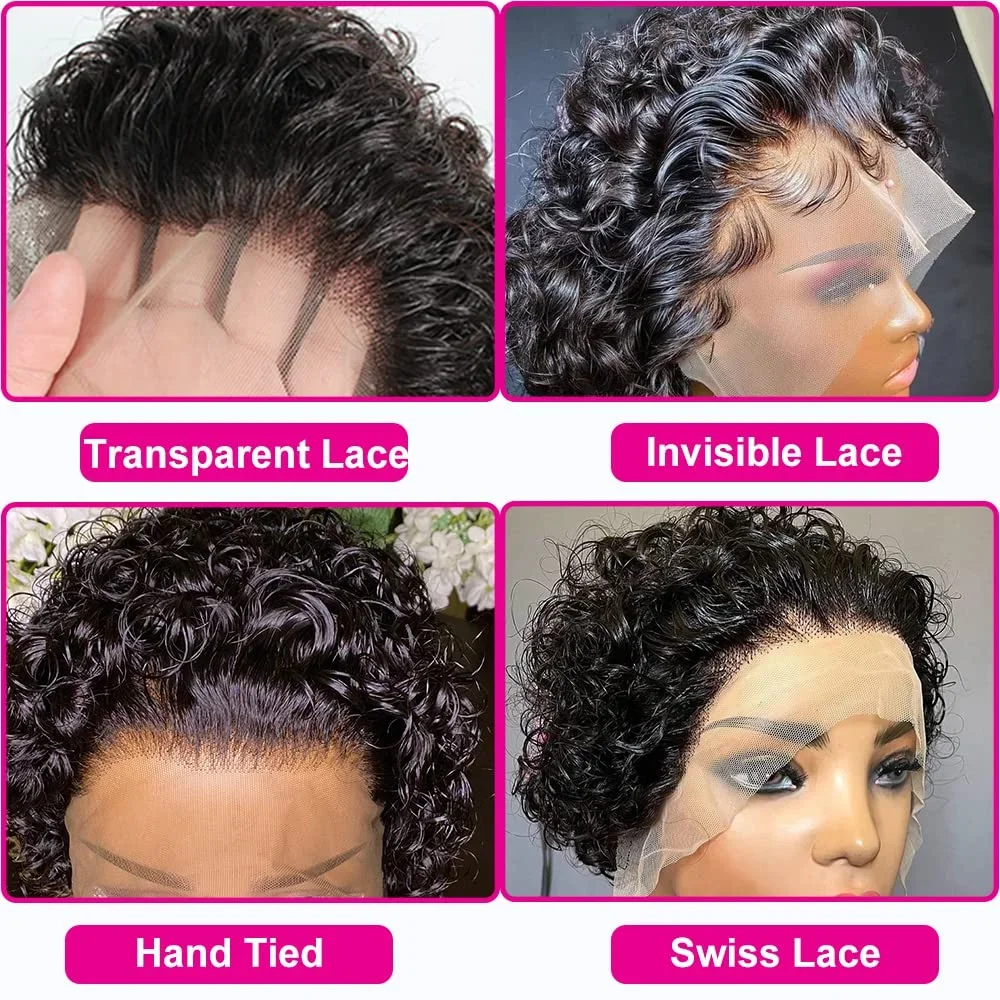 Pixie Cut Wigs Raw Human Hair Ombre Blond Brown Burgundy Short Bob Kinky Curly Wig HD Transparent Lace Front Wigs Perruque 250%