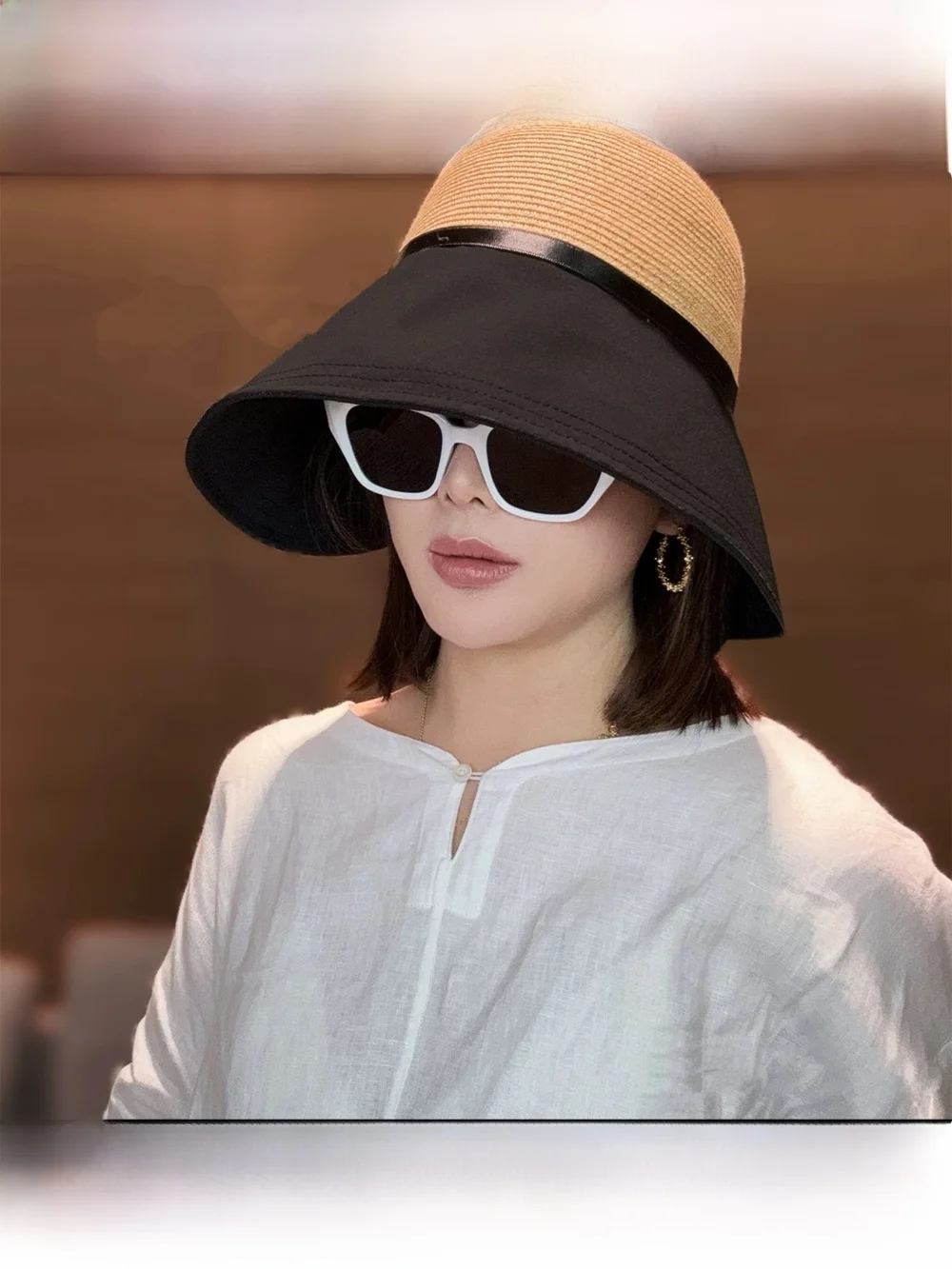 rouiiefao-chapeau-de-peche-en-paille-tressee-pour-femme-protection-solaire-d'ete-grand-bord-pliable-en-fibre-de-polyester-dessus-rond