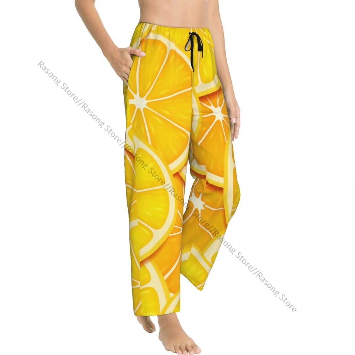 Textures Lemon Slices Bright Flannel Pajama Pants for Women Soft Warm Sleep Pants with Elastic Waistband