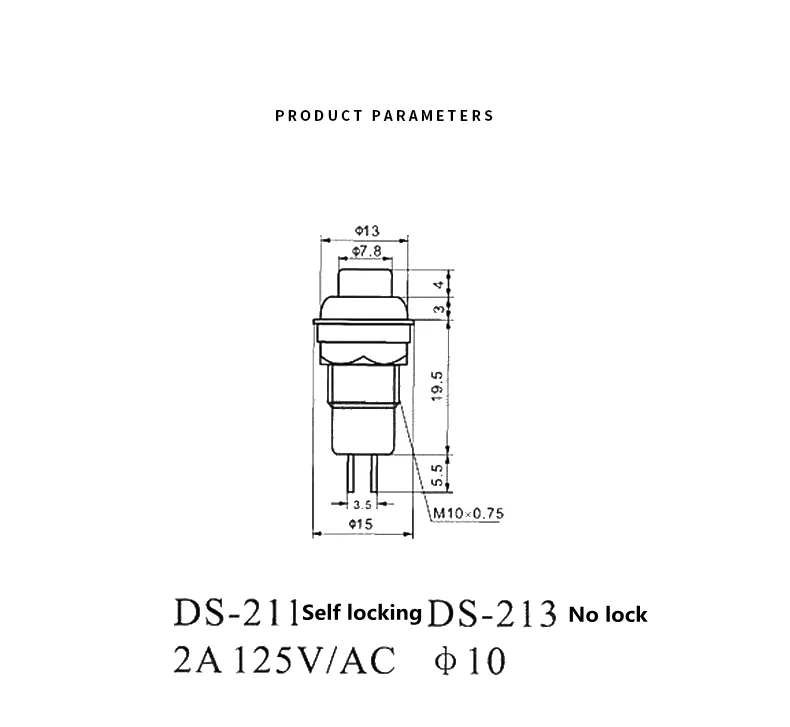 6pcs DS-211 DS-213 Push Button Switch 10mm Momentary / Self Locking Round Button Switch DS211 DS213 Miniature