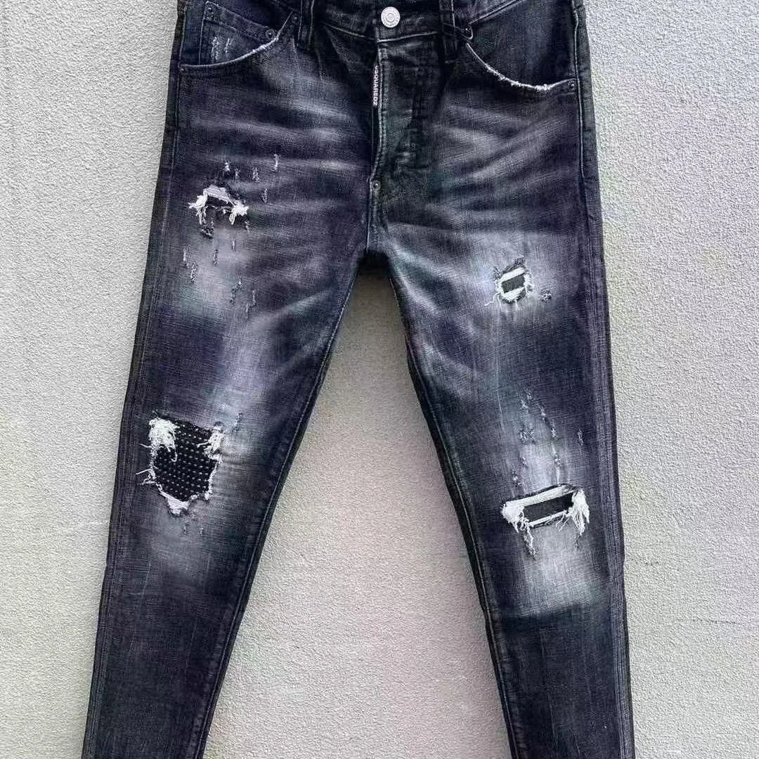 

2025 New D2 Distred Patch Trendy Brand Poor Personali Men's Slim Fit Long Jeans Casual Youthful Breathable Water Waed