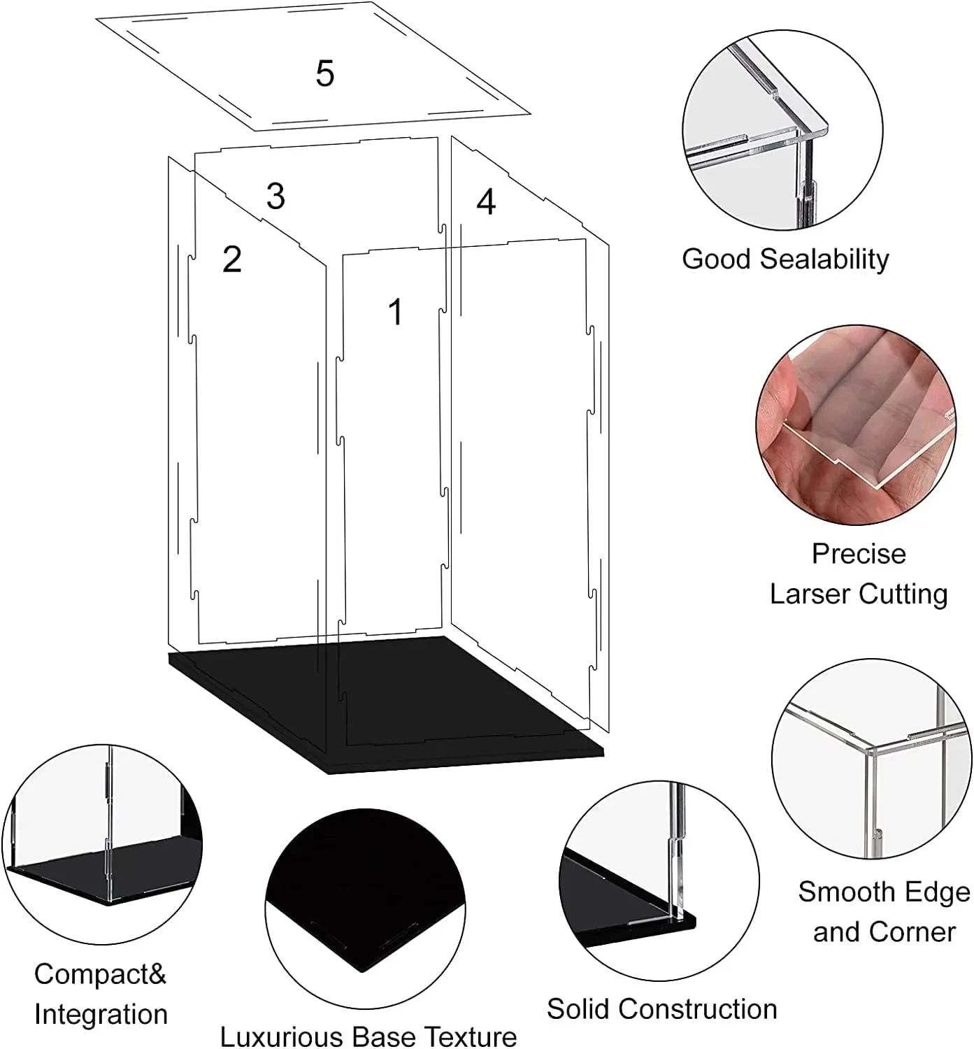 Scatola Espositiva In Acrilico Trasparente 12,7 Cm – Cubo Componibile Con Base Nera, Smontabile, Per Collezionismo