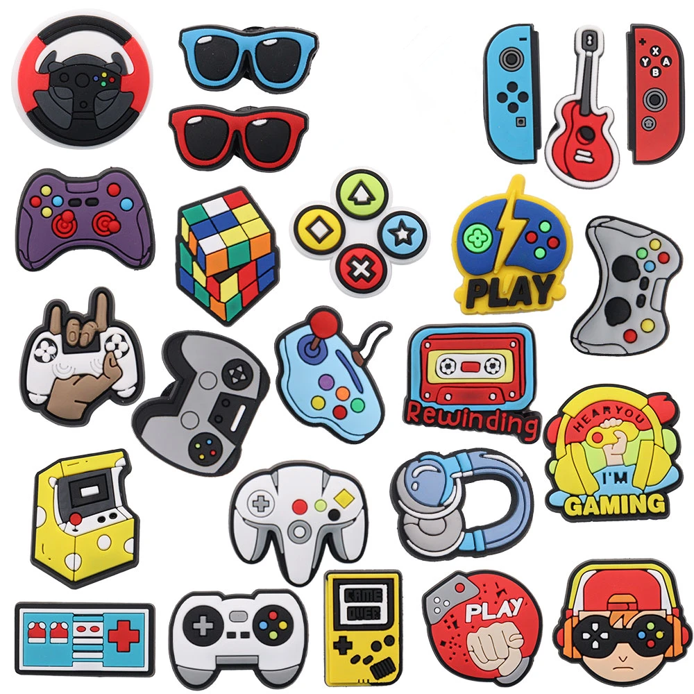 50Pcs Wholesale Mix Gamepad Headphone Tapes Kids Clog Shoes Buckle Charms Decorations DIY Wristband Phone Case