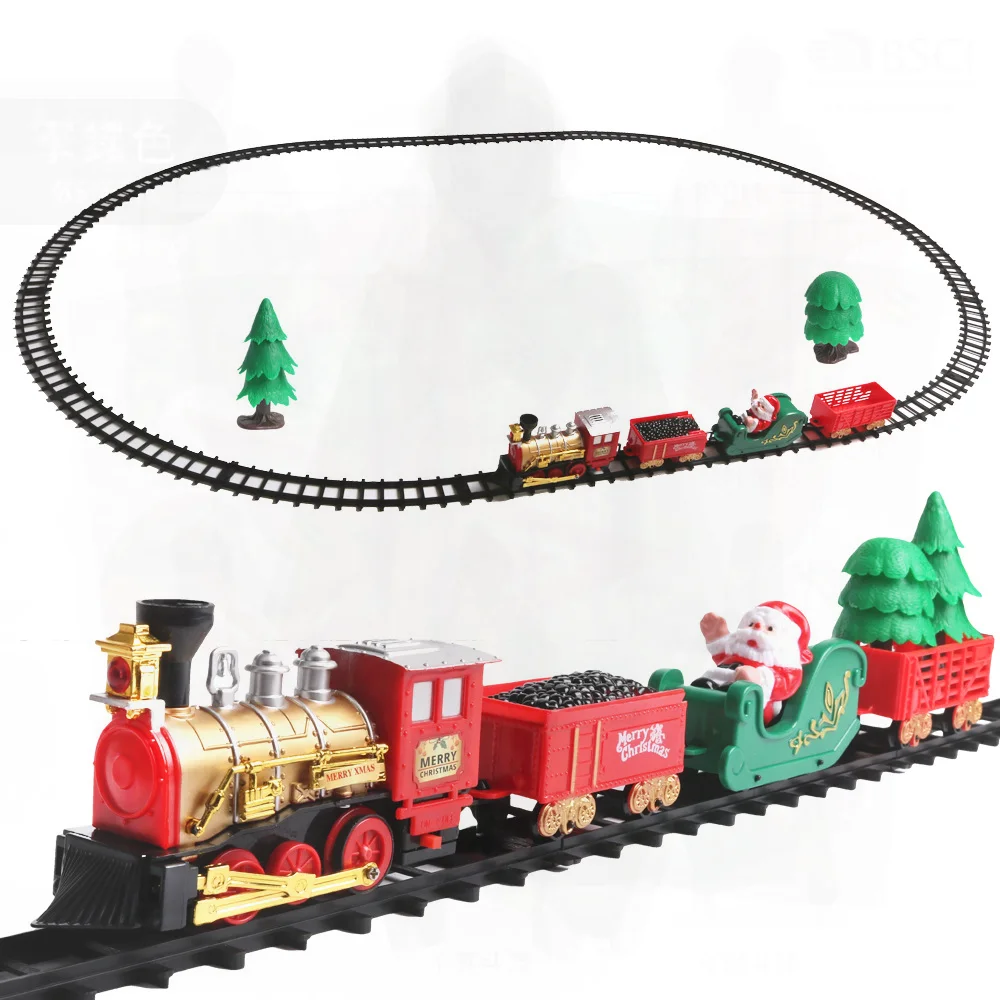 Christmas Theme Electric Train Set for Kids Simulation Car Toy Gift with Plastic Track Interactive Intellectually Developing