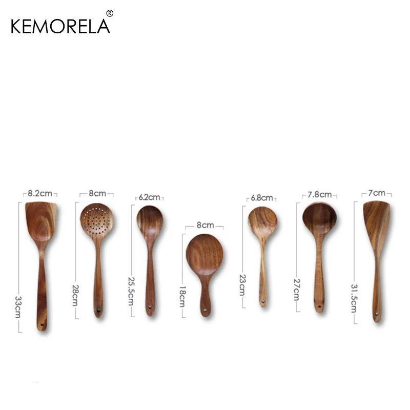 KEMORELA 1pc Teak Tableware Wooden Spoon Colander Spoon Special Nano Soup Skimming Cooking Spoon Cutlery Kitchen Accessory Tool