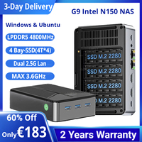 GMKtec MiniPC NAS G9 Intel N150 Dual Boot Desktop Computer 12GB DDR5 64GB eMMC 1TB M.2 SSD 4 Slots M.2 NVMe USB-C/USB 3.2 10Gbps