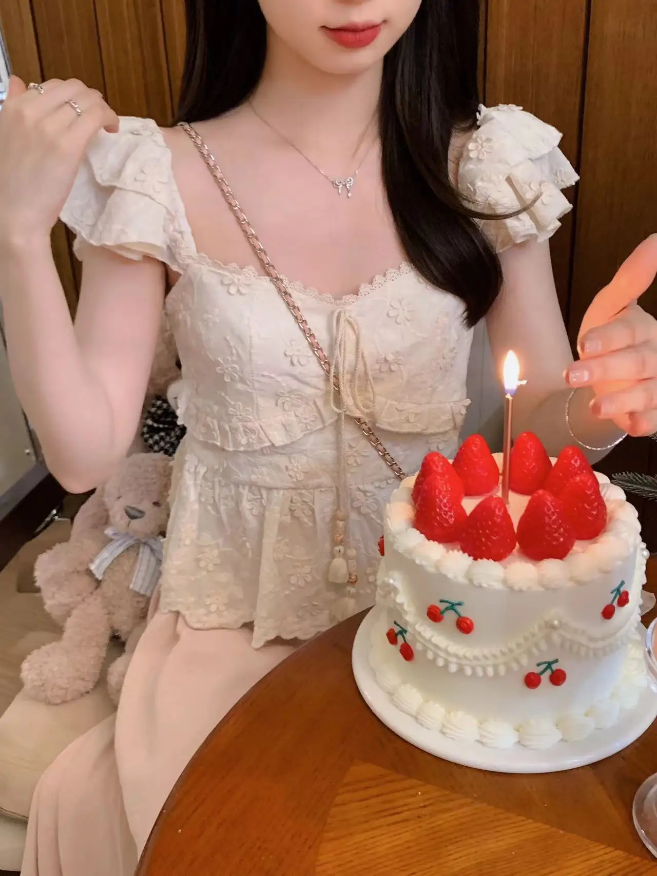 

Anli Sweet Embroidered Heavy Work Floral Trim irt Date Casual Breathable One oulder Gentle Cotton Blend Summer irt