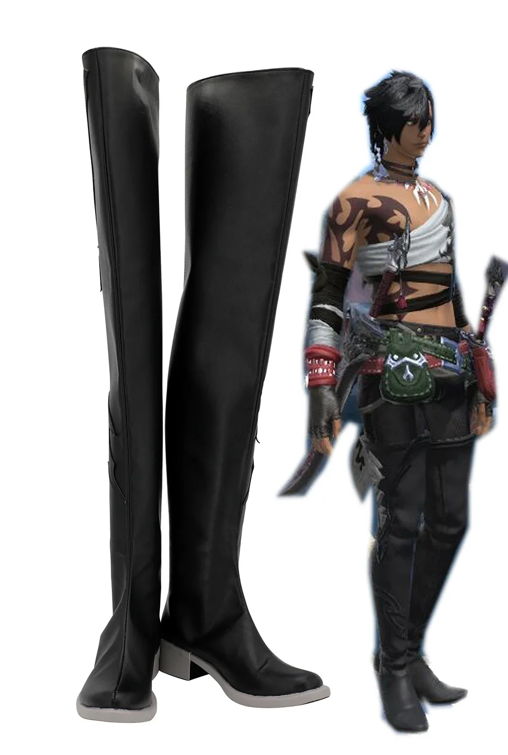 

Final Fantasy14 FF14 Demonic Long Boots Cosplay Black Shoes Custom Made Any Size for Unisex