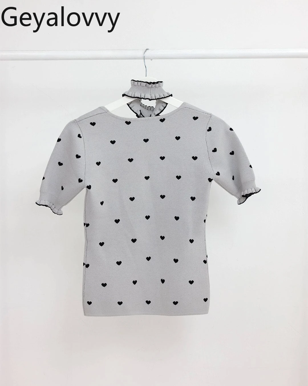 T-shirt per ragazza in stile giapponese Love Polka Dot Top lavorato a maglia con fiocco Top a maniche corte per donna 2025 Nuove magliette casual dolci e versatili
