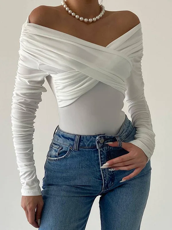 

Women's Street Sle High Waist Pleated One oulder Long Sve irt Dstring Casual High Waist orts Polyester Summer