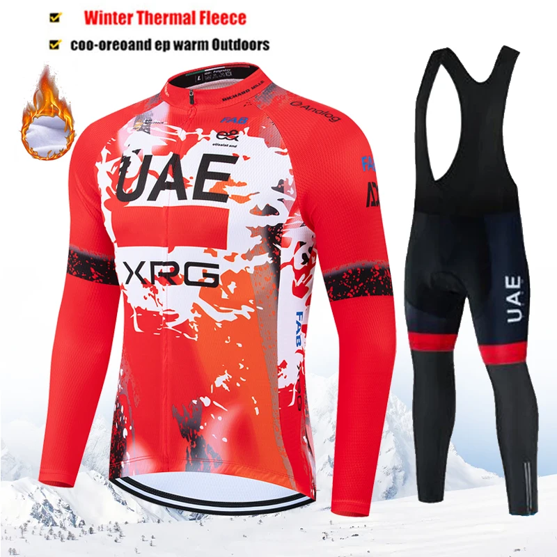 

UAE Team Winter Thermal Fleece Long Sleeve Cycling Jersey Set Bib Pants Ropa Ciclismo Bicycle Clothing MTB Bike Men Clothes Suit