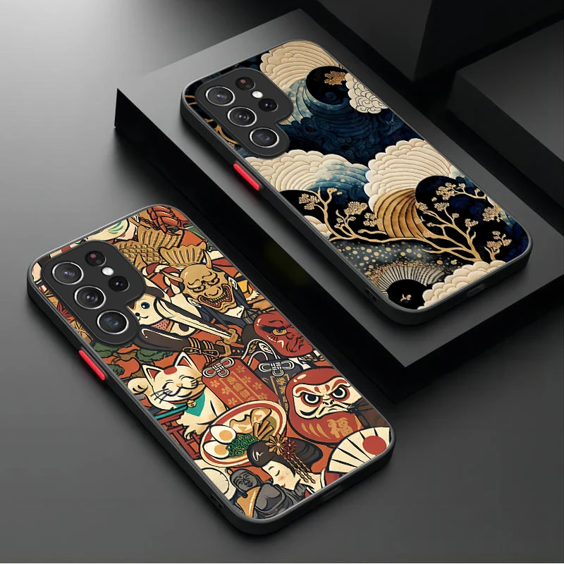 Case For Samsung Galaxy S24 S23 S22 Ultra S21 S20 FE S10 Plus A15 A25 A35 A55 5G Note 20 10 Japan Ukiyo-e Samurai Sea Wave Cover