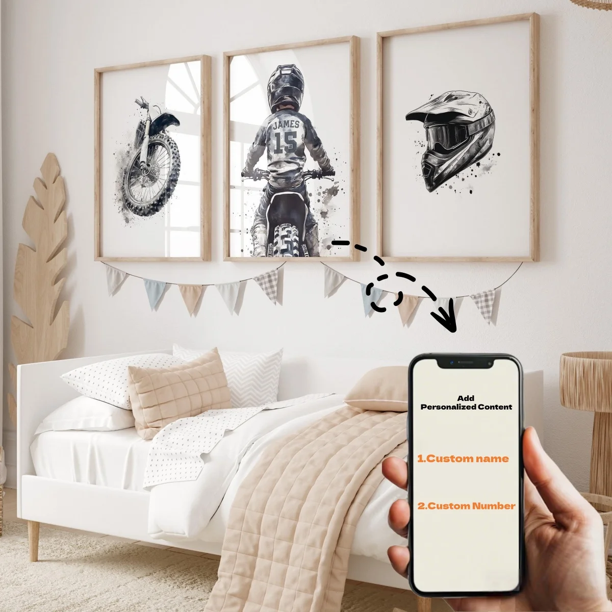 3pcs/set Custom Motocross Canvas Prints Poster Personalised Custom Name Number Print Favourite Motocross lovers Gifts Home Decor