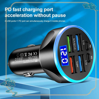 66-250W PD 6-in-1 Car Charger QC3.0 Fast Charging with Digital Display Universal Cigarette Lighter Adapter
