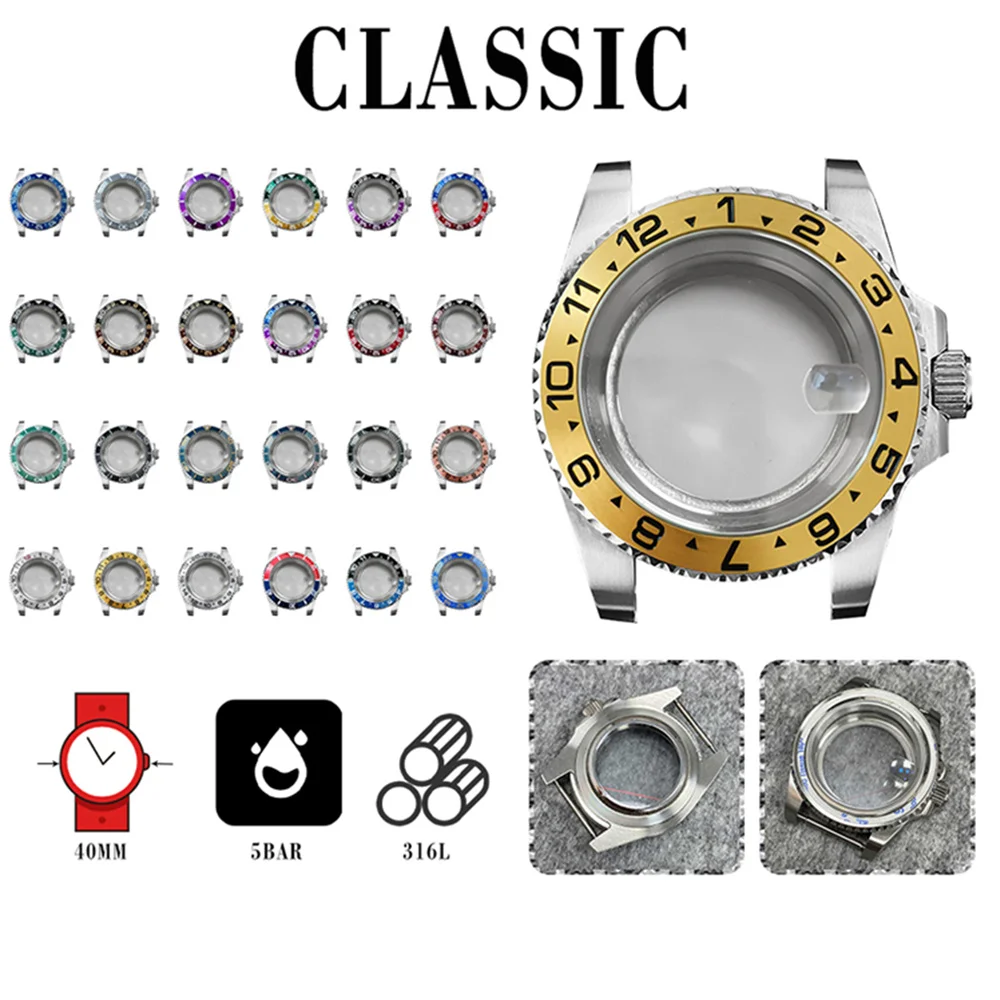 40mm 316l Steel SUB Case Classic Dual Color GMT Ceramic Bezel Sapphire Glass Cyclops Lens For Japan NH35/NH36 Movement