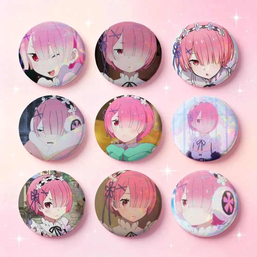 Ram Anime Figure Badges 25 32 44 58 75 Mm Round Cosplay Pin Bag Decor Fans Collect Friends Gifts Brooch Souvenir