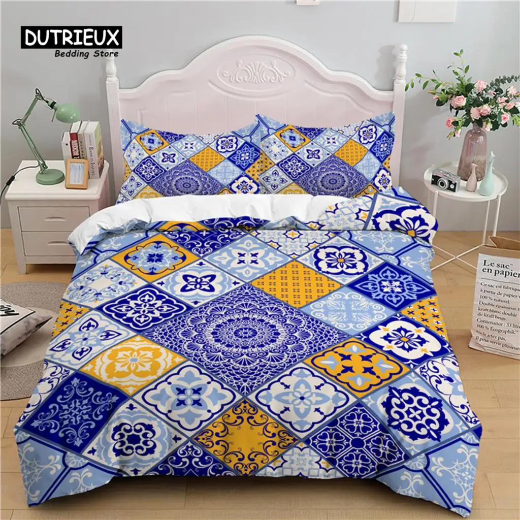 Luxury 3D Geometry Stitching Flower Print Home Living Duvet Cover Pillowcase Kids Bedding Set Queen and King EU/US/AU/UK Size