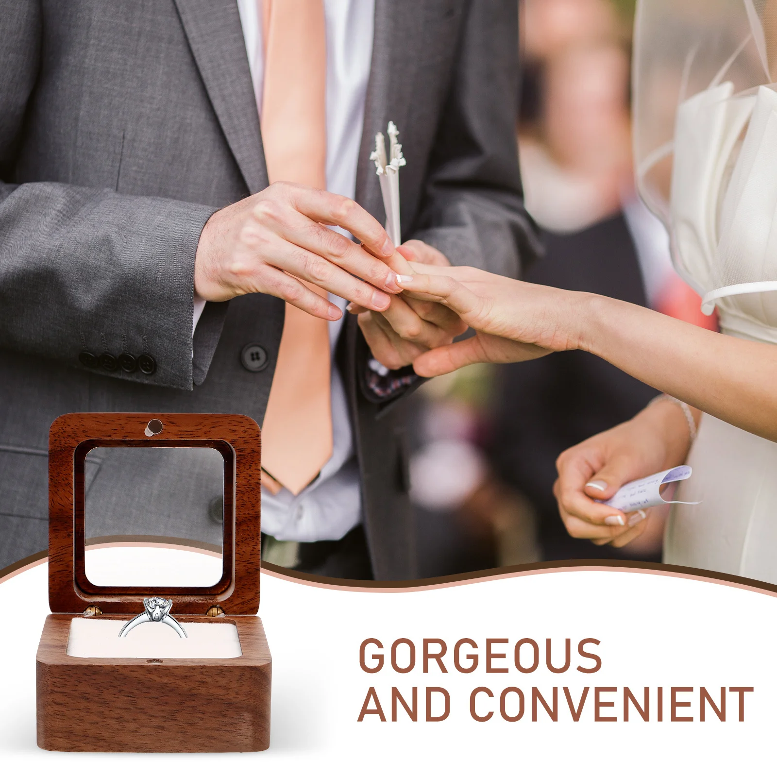 

Wooden Ring Box Small Solid Wood Jewelry Storage for Engagement Wedding Ceremony Ring Holder Earring Gift Box Display Case