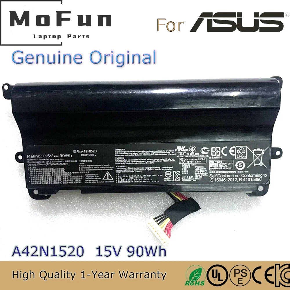 

Brand New Original A42N1520 15V 90Wh Laptop Battery for Asus ROG G752VY GFX72 GFX72V G752VS GFX72VY6700 4ICR19/66-2 etc.
