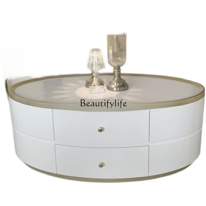 

LD33Light luxury solid wood neoclassical American coffee table living room oval coffee table model room
