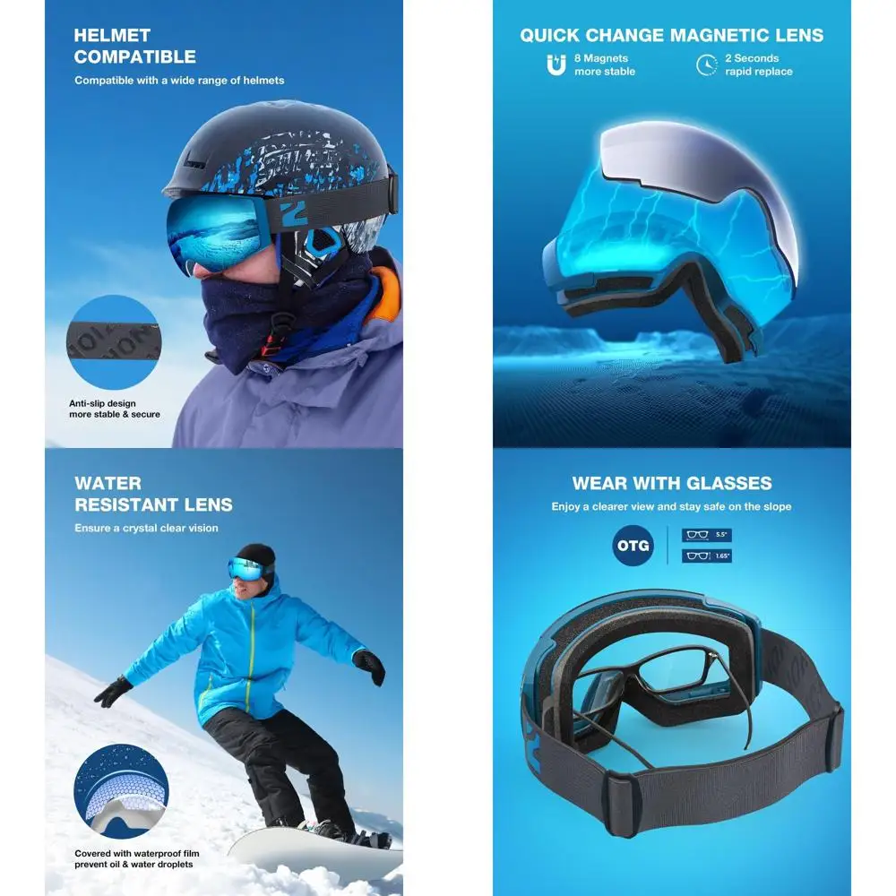 

Лыжные очки с магнитными линзами и защитой от запотевания и ультрафиолета для взрослых мужчин и женщин