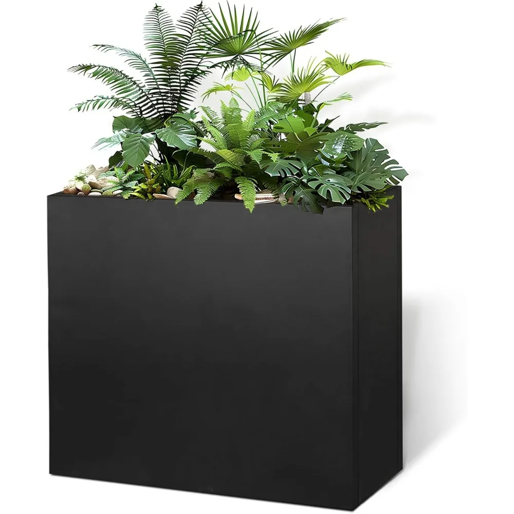 

Black Steel Planter Box for Outdoor Plants 24 x 10 x 24 Metal Rectangular Outdoor Planter Box All-Weather Use with Drainage Hole