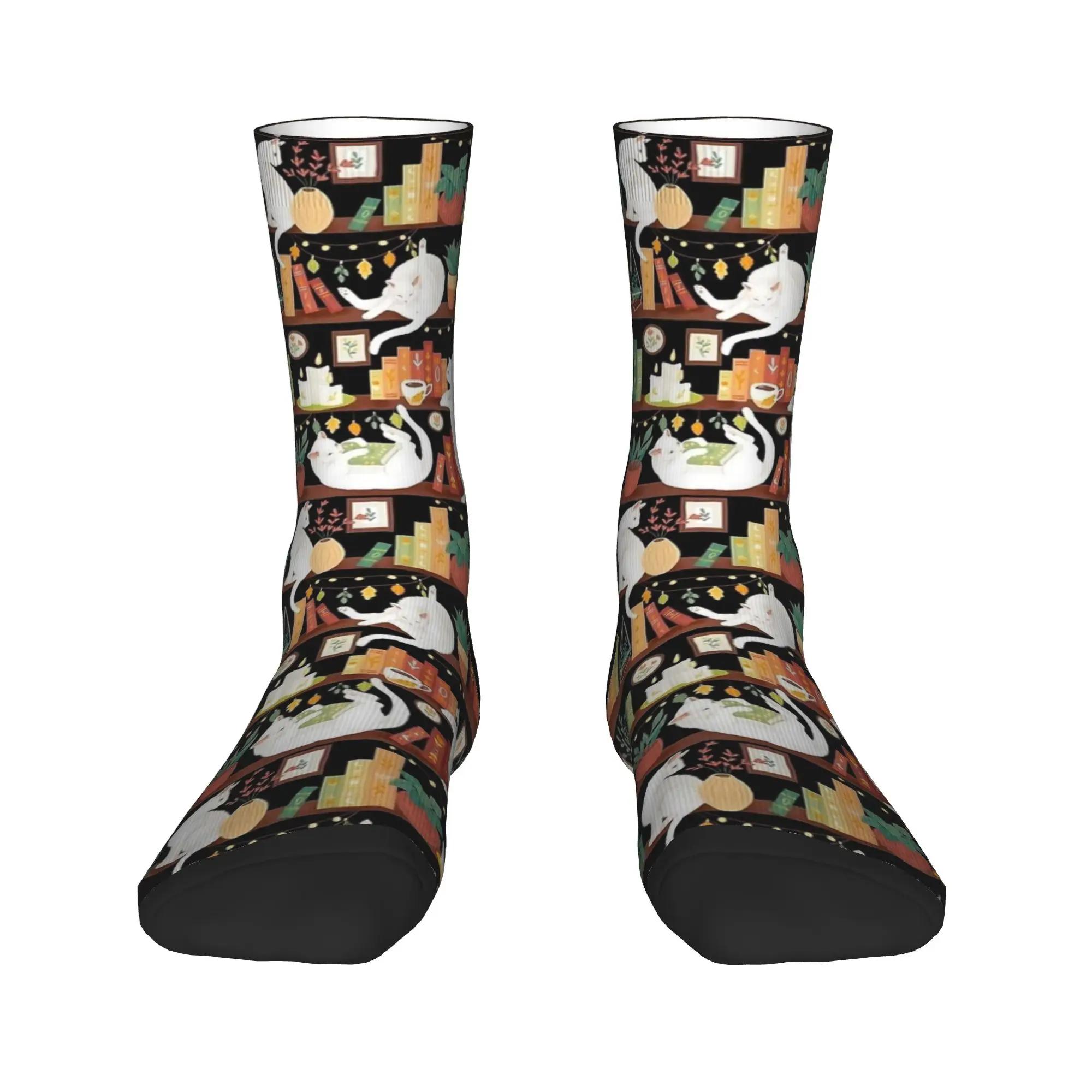 Frauen Männer Socken Bibliothek Katzen Niedlichen Tier Strümpfe Nicht Slip Warme Weiche Socken Winter Koreanische Muster Outdoor Socken