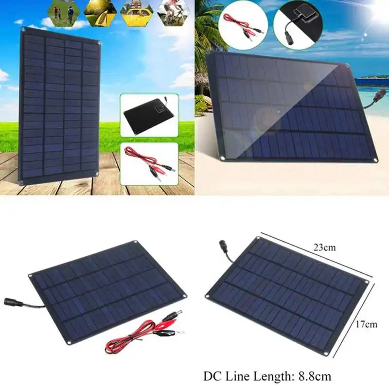 20W 12V 18V Solar Panel with battery Clip and 20A Solar Car Charger Controller Waterproof Solar Cells for Outdoor Camping Hiking