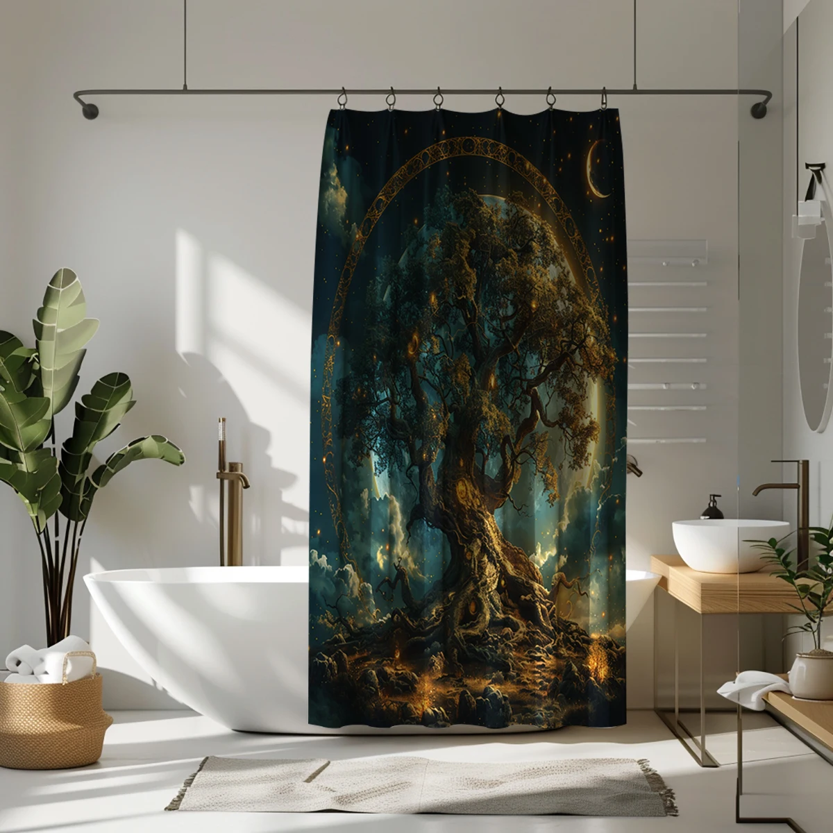 1 pack of life tree pattern polyester material shower curtain tarpaulin bathroom thickeneded mildew-proof partition curtain bathroom water-blocking