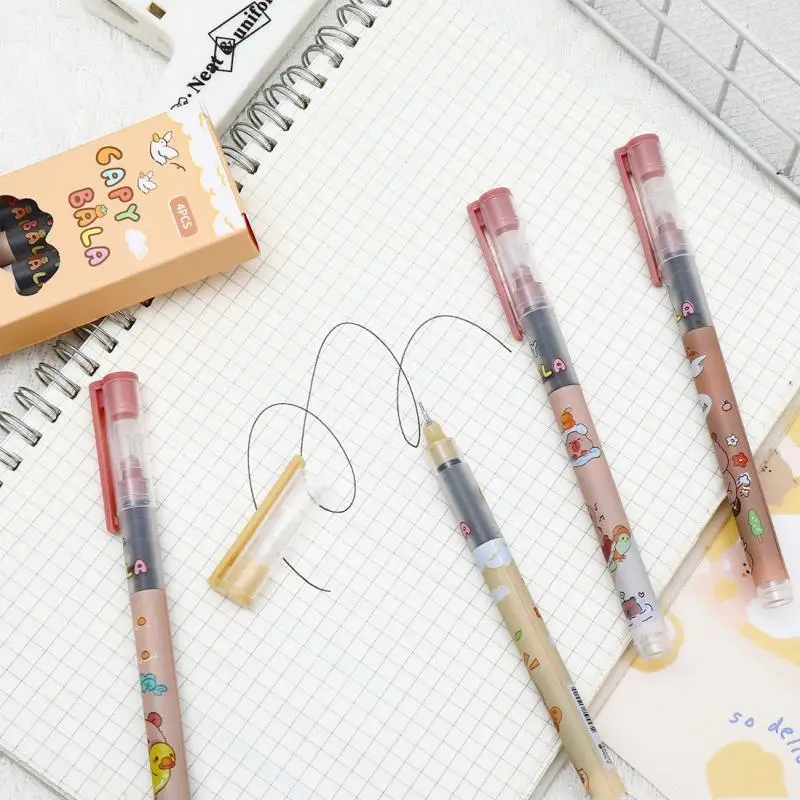 4Pcs Cute Capybara High-capacity Direct Liquid Ballpoint Pen Set Quickly-Drying Office School Supplies Stationery