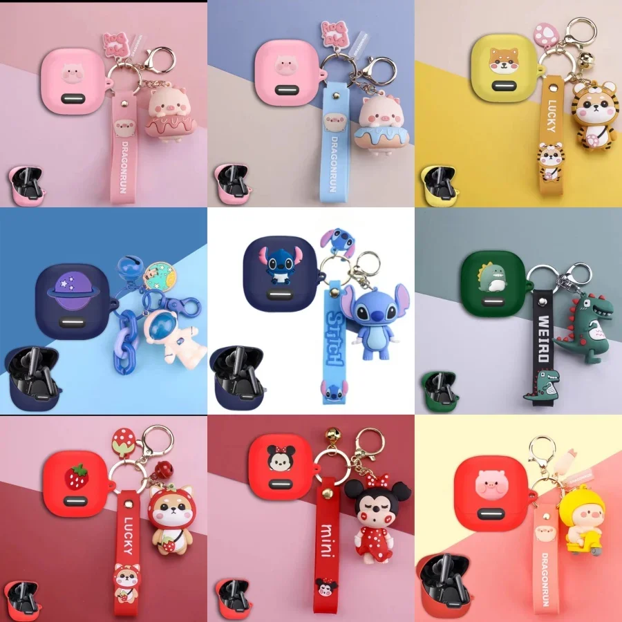 Cute Cartoon Anime Role Stitch Earphone Cases for Anker Soundcore Liberty 4 NC Soft Silicone Protective Cover with Keychain