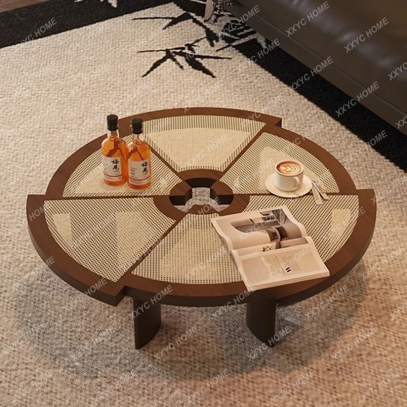 X-S Lretro solid wood rattan coffee table small homestay medieval special-shaped  sofa side table HG