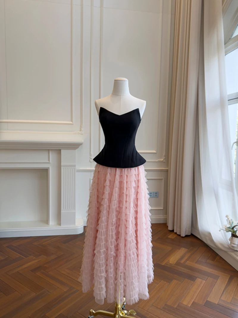

Sexy Fishbone Strapless Bustier Slimming Top for Women High Waist A-Line Skirt Long Dress Wedding Date Company Party Banquet