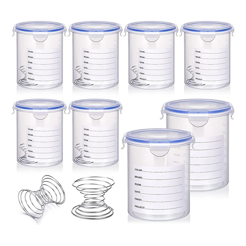 

8 Sets Paint Container New With Stainless Steel Mixing Ball Touch Up Paint Storage Cups For Repainting Leftover Paint,1000Ml