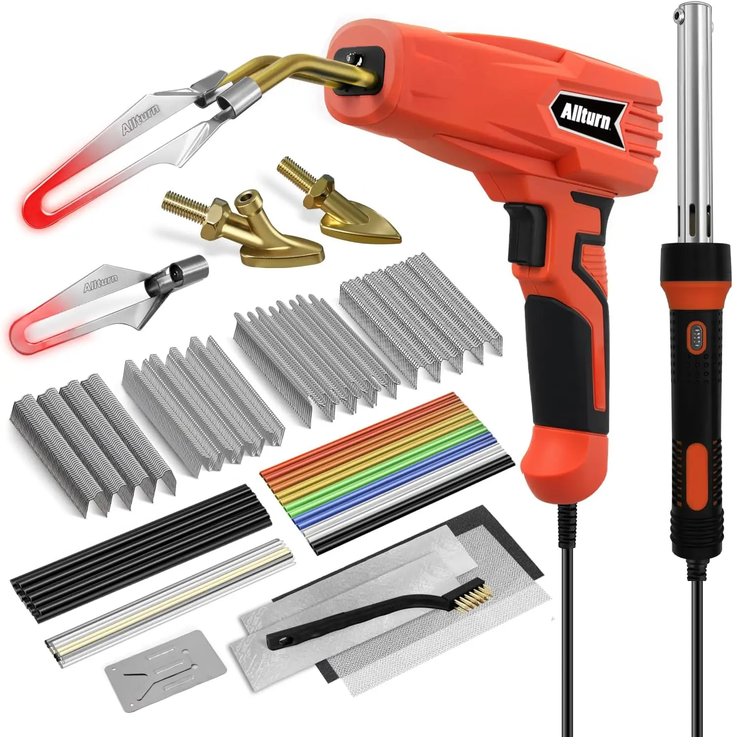 

3-in-1 Plastic Welding Kit with 1000 Staples & Rods, Repairs Thermoset Plastics, Red