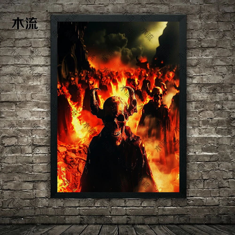 

Demons And Undead Burned By Hellfire,Gothic Wall Art Canvas Painting,Pagan Devil Horror Art,Poster And Print,Home Decor Unframed