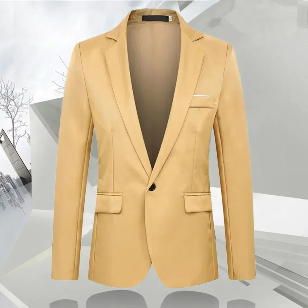 Autumn Fashion Slim Fit Men\'s Suit Long Sleeve Solid Color Lapel Outwear Anti-wrinkle Casual Business Suit Versatile Male Suit