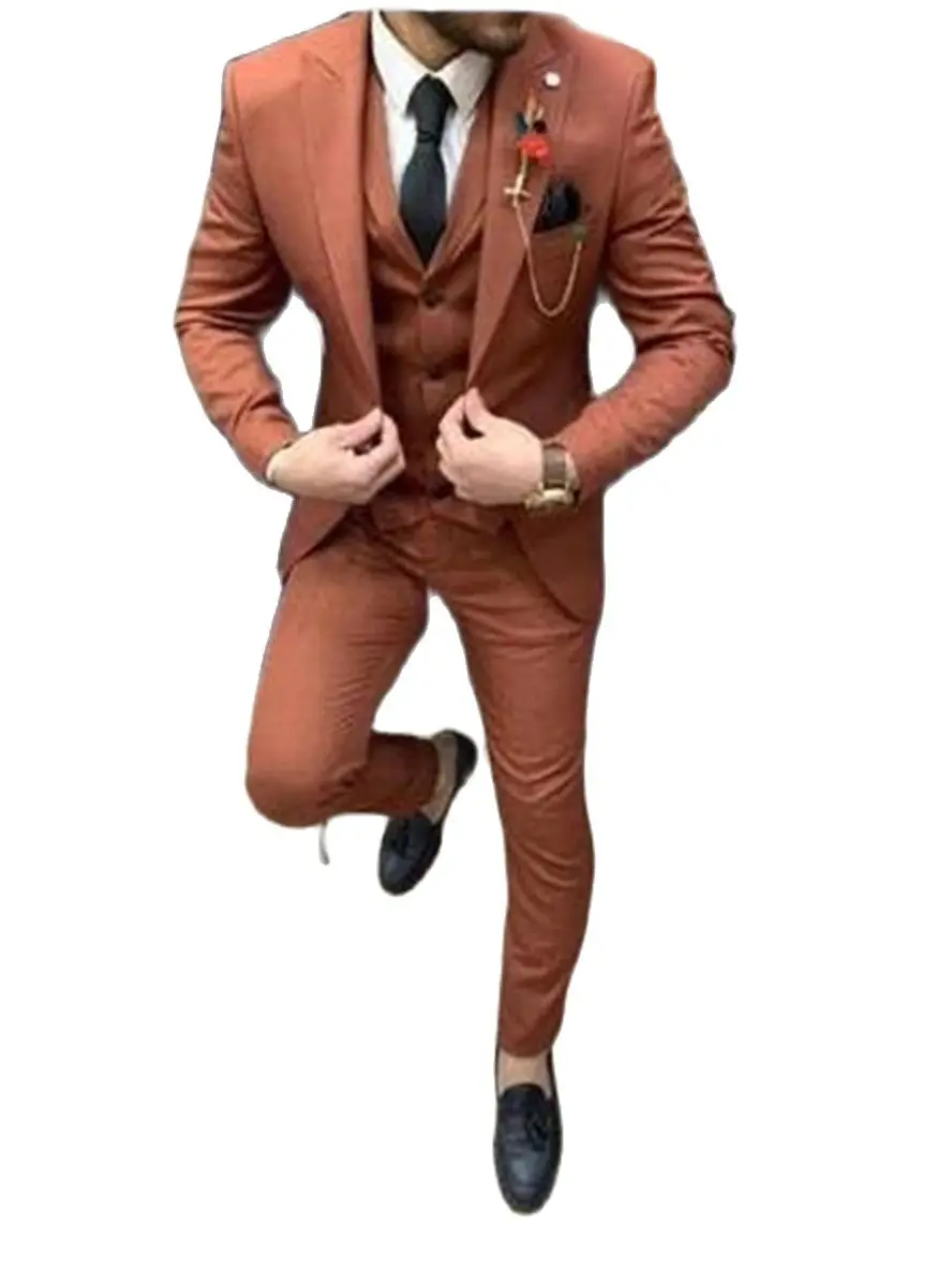 Costume de mariage pour hommes, Orange, blanc, 3 pièces, décontracté, Slim, Terno, sur mesure