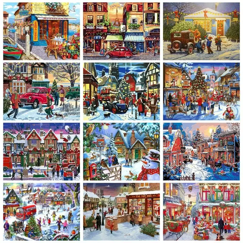 

GATYZTORY Mordern Paint By Numbers For Adults Drawing On Numbers Winter Street Landscape Gift Home Decors Handicraft Paint Kit