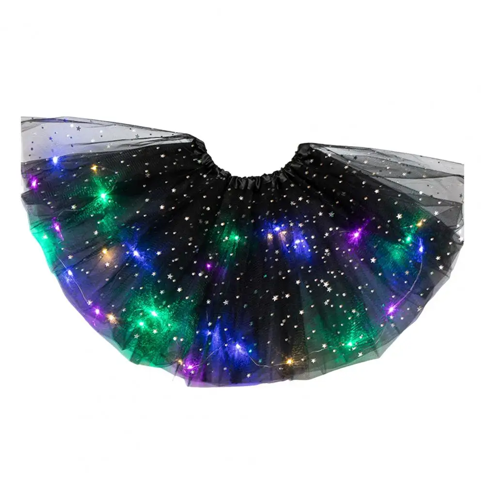 Girls Performance Skirt Sparkling Led Light Mesh Star Sequin Skirt for Children for Halloween School Parties Performances Kids