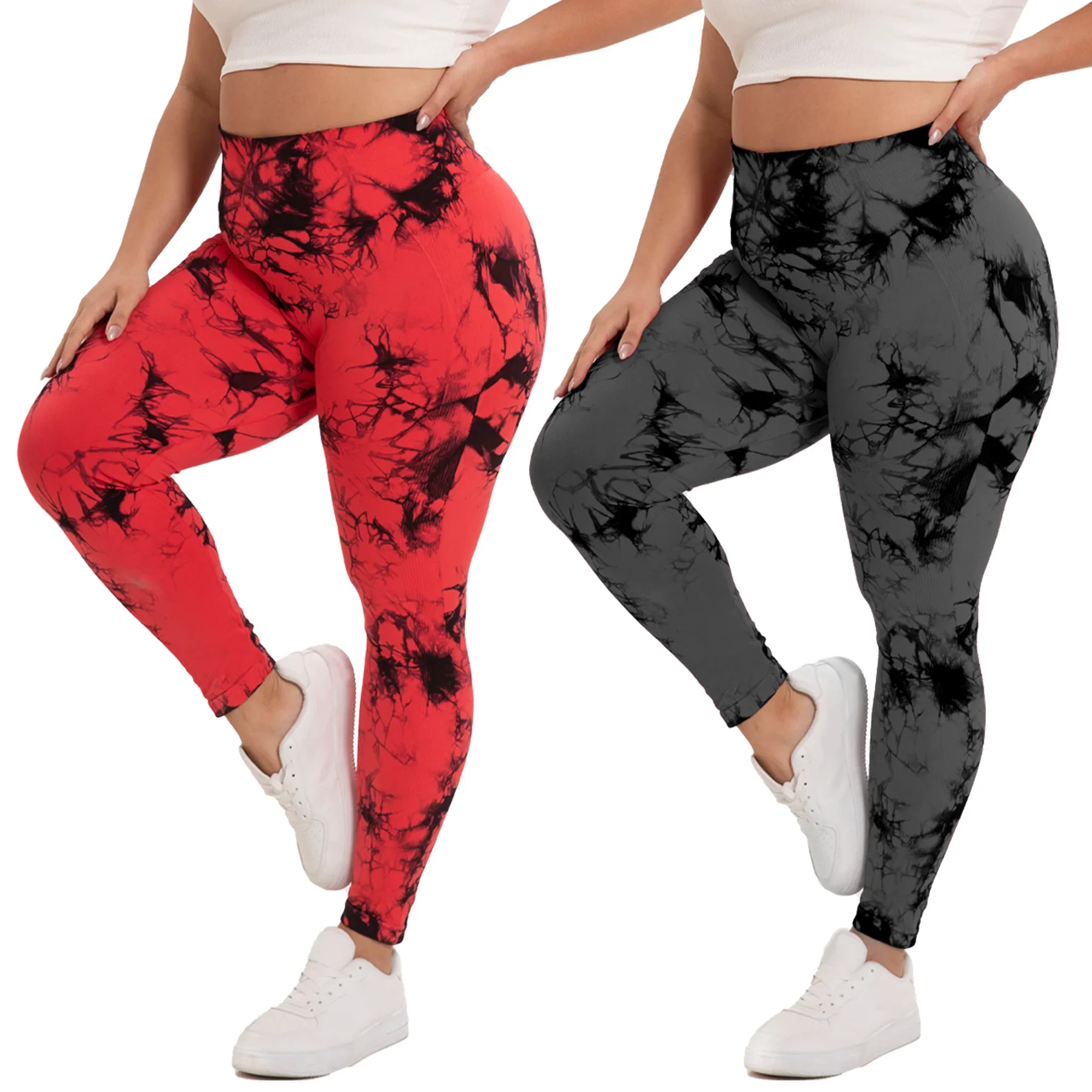 Women's Plus Size High Waist Butt Lift Yoga Pants Tie Dye Seamless Leggings Elastic Slim Fit Sports Pants for Fitness Cycling