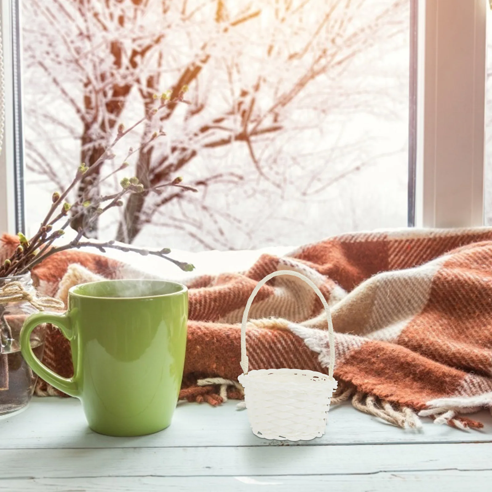 6 Pcs Rattan Wicker Baskets Vegetable Basket with Handle Bamboo Handmade Storage Country Style Picnic Planting