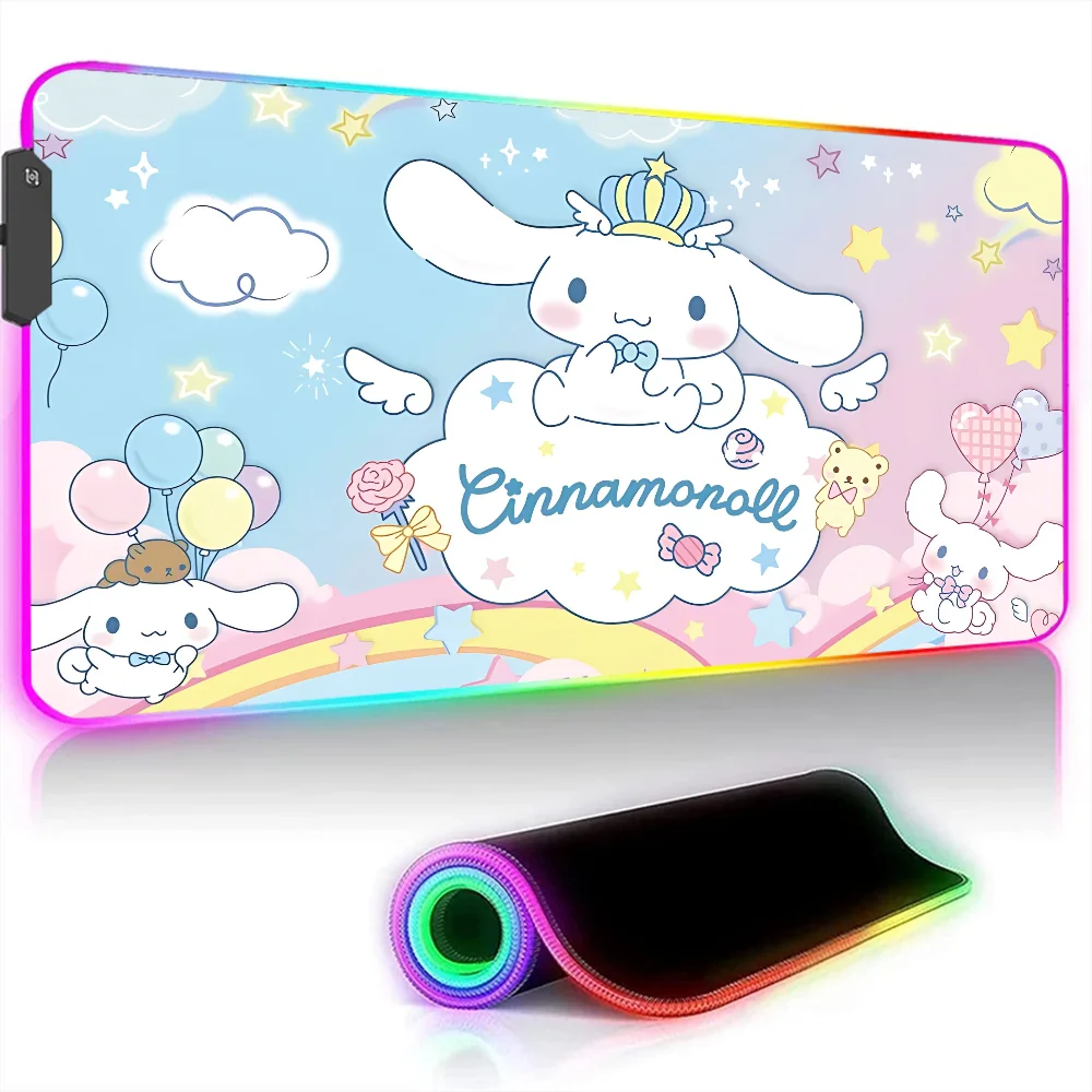 

Xxl Коврик для мыши Gamer Нескользящий Cinnamoroll Sanrio Клавиатура Резиновый над краем Шкаф для ПК Настольные аксессуары Коврик для мыши Rgb Коврики для мыши