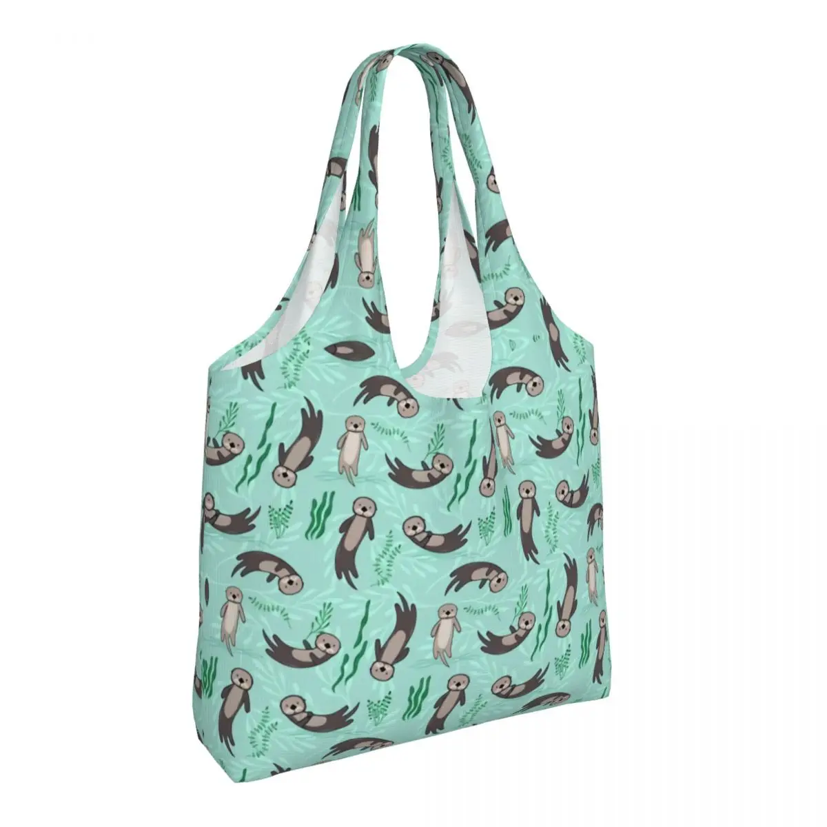 Funny Cute Otter Water Pattern Shopping Tote Bag Reusable Canvas Grocery Shoulder Shopper Bags Photography Handbag