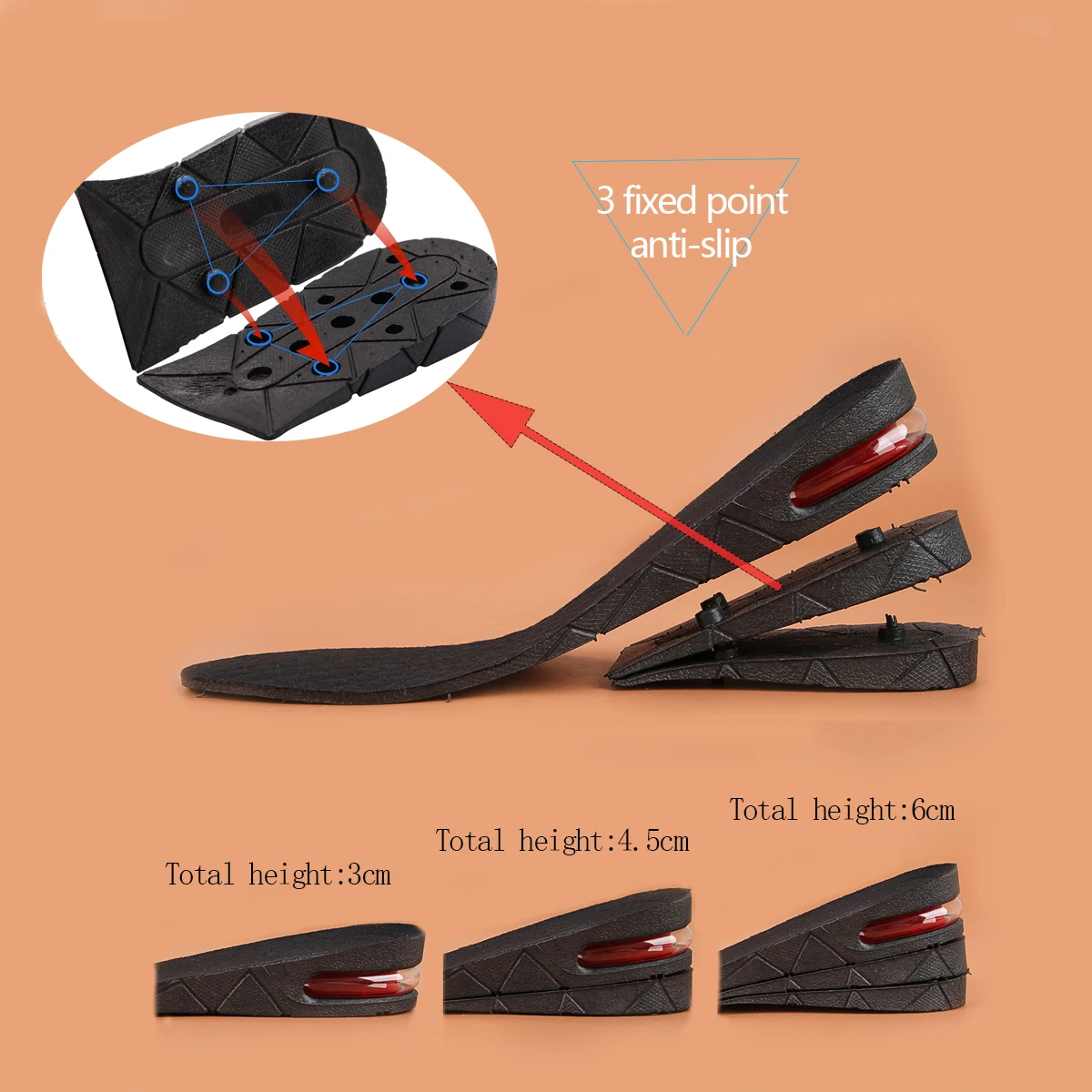 4-Layer Height Increase Shoe Insoles Air Cushion Heel Insert for Men and Women 1 pairs