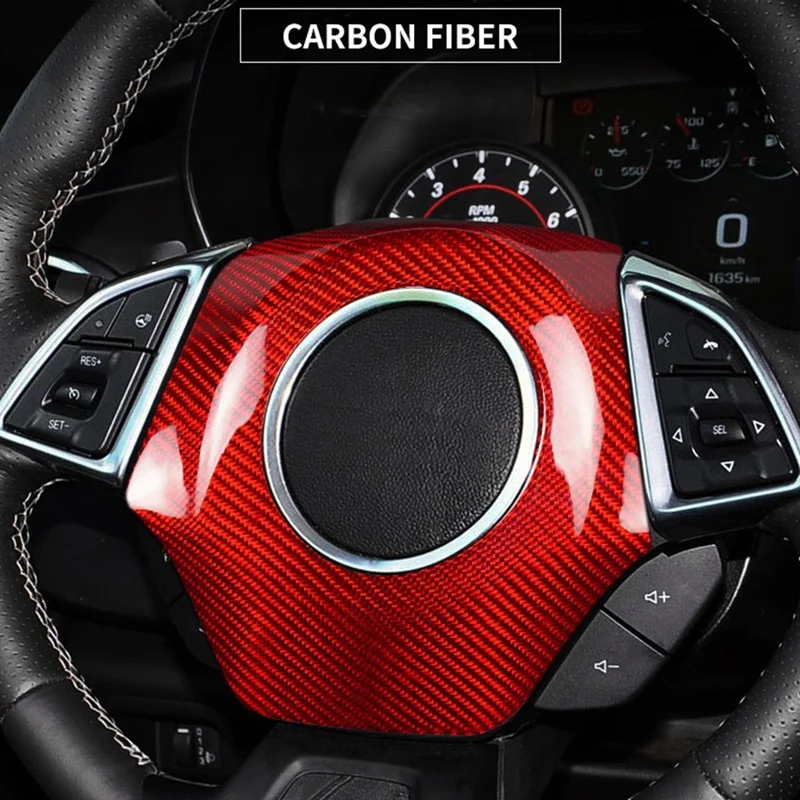 Carbon Fiber Car Steering Wheel Center Trim Sticker Accessories For Chevrolet Camaro 2016-2023(Black)