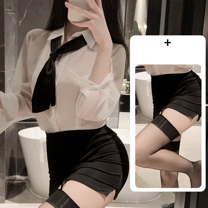 Sexy tight bag buttock secretary OL uniform sexy underwear seduction teacher set female pure desire stockings