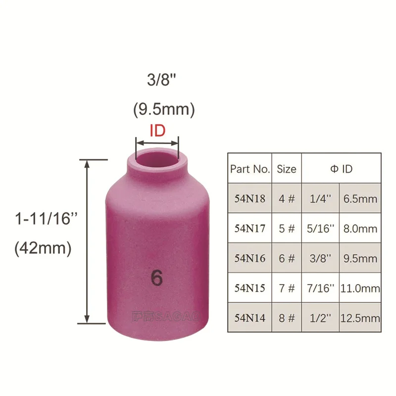 Boquillas de cerámica de alúmina para TIG WP17 18 26, accesorios de soplete de soldadura, consumibles, 42mm, 1 piezas, 54N14, 54N15, 54N16, 54N17,