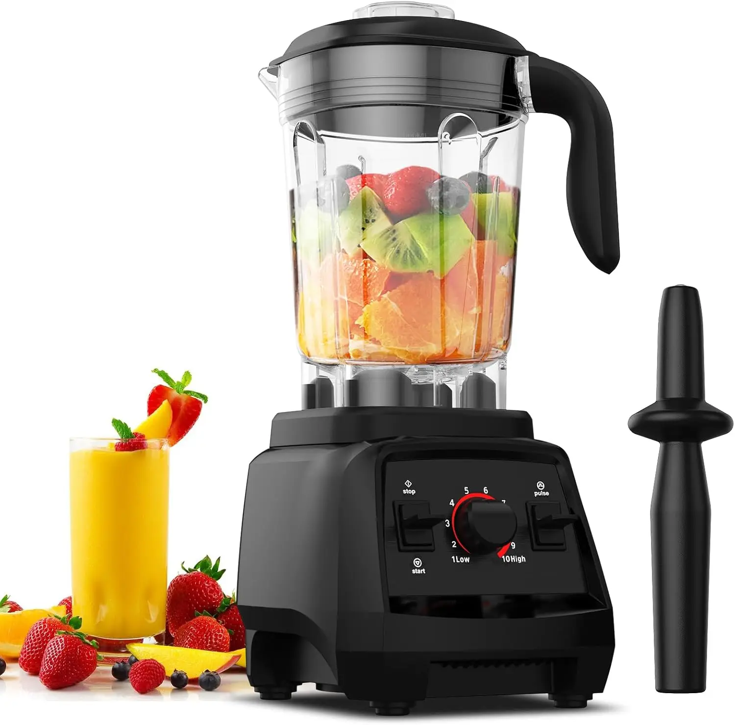 خلاط عصير، عصارة خلاط احترافية بقدرة 1800 وات لسطح المطبخ مع 10 سرعات، كسارة ثلج خالية من مادة BPA سعة 68 أونصة أو عصير