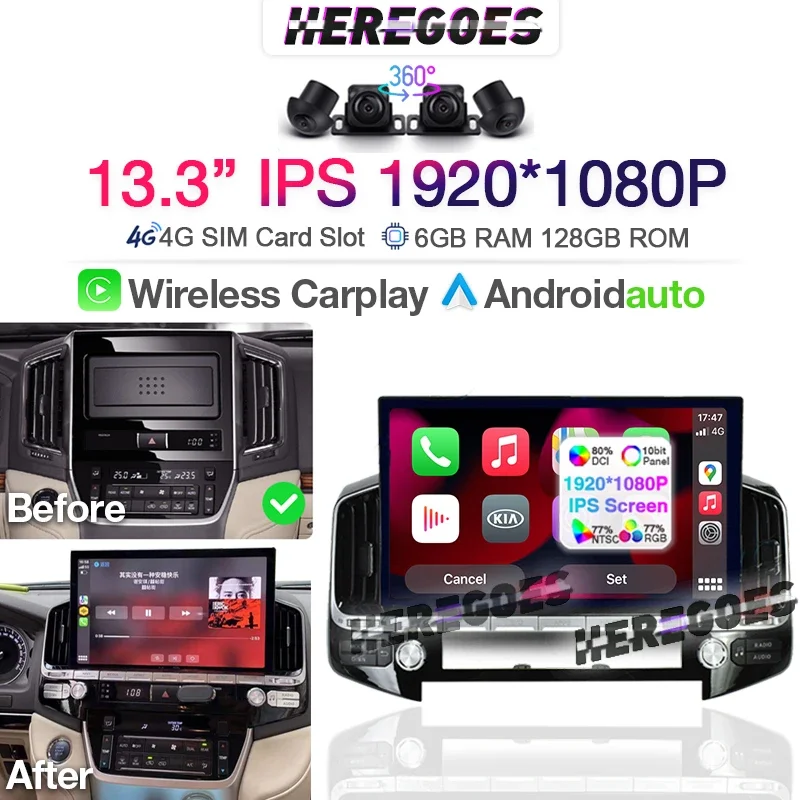 

Carplay 13.3" DSP Android 10 Car Radio For TOYOTA LAND CRUISER 200 LC200 2016 - 2020 GPS Stereo Multimedia Player 1920*1080 Wifi